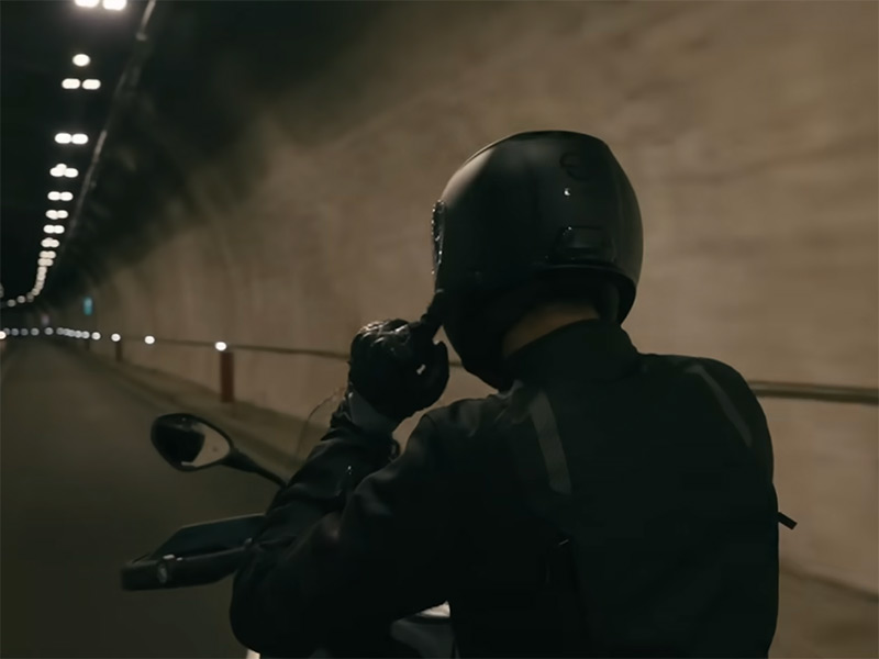 Guy wearing Schuberth C5 ANC helmet in tunnel